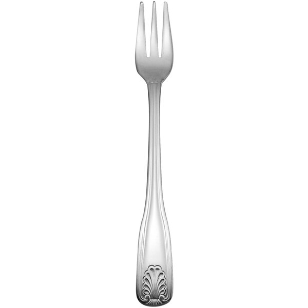 A Delco Laguna stainless steel cocktail/oyster fork with a silver handle.