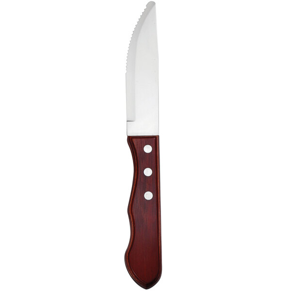 A Delco Nevada stainless steel steak knife with a wood handle.