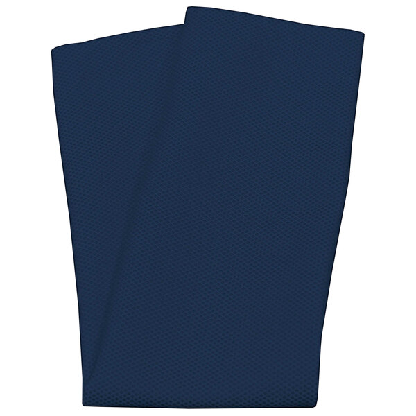 A folded navy blue cloth napkin on a white background.