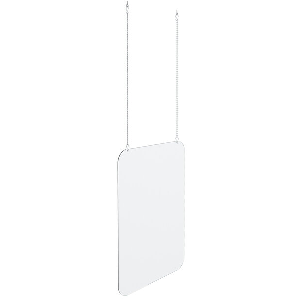A white rectangular acrylic hanging guard with black borders.