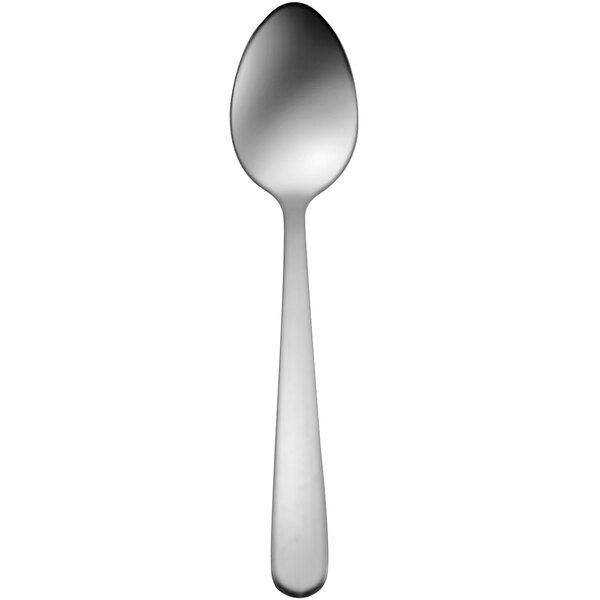 A Delco Heavy Windsor stainless steel teaspoon with a silver handle.