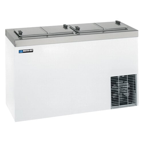 A white Master Bilt ice cream dipping cabinet with a flip lid vent.