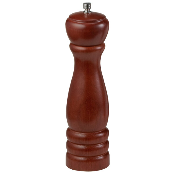 A Tablecraft wood pepper mill with a metal top.