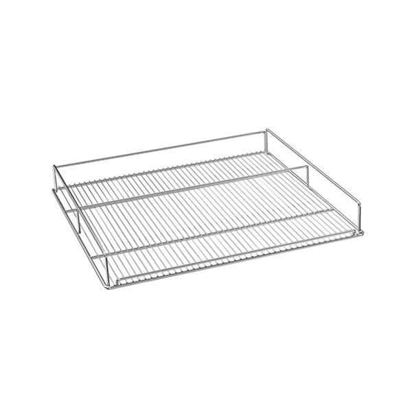 A chrome metal wire rack for Beverage-Air double section merchandiser refrigerators.