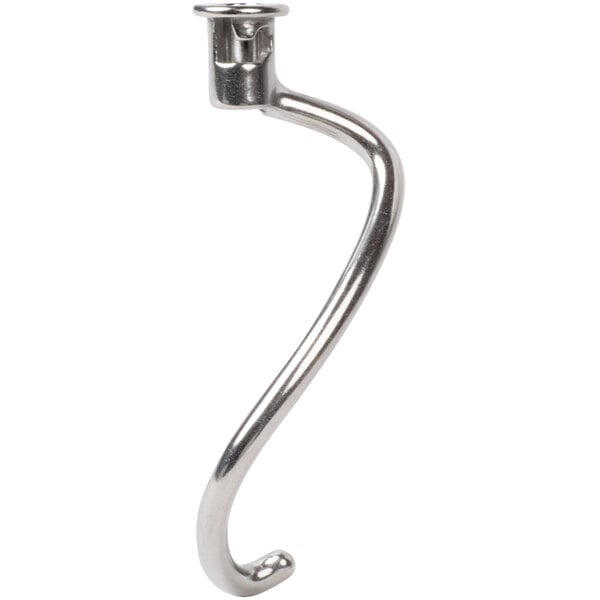 A curved stainless steel spiral dough hook for a Globe SP5 mixer.