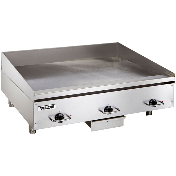 A Vulcan stainless steel electric countertop griddle.