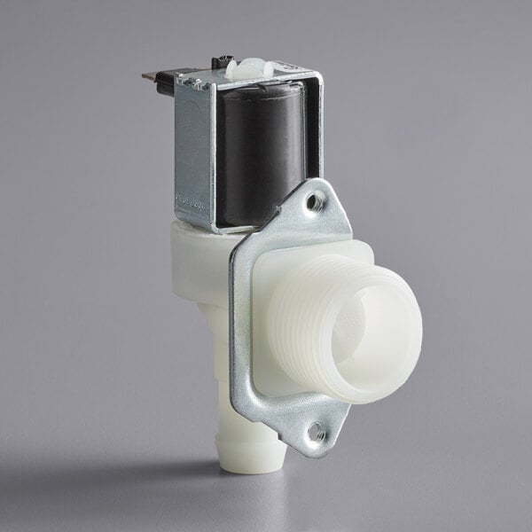 A white plastic Hoshizaki water valve with a black plastic cap.