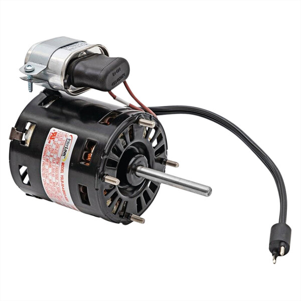 A small black Heatcraft fan motor with wires.