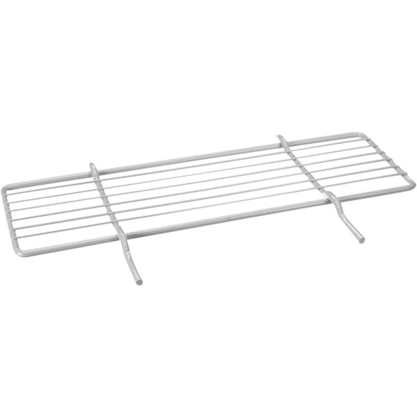 A white metal rack with metal rods.