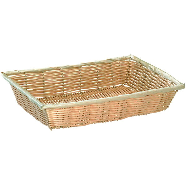 A Tablecraft natural-colored polypropylene bread basket with a white background.