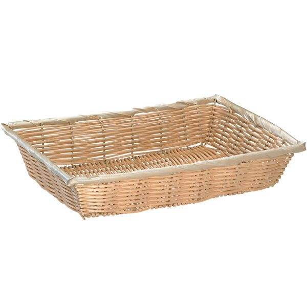 A Tablecraft rectangle polypropylene bread basket with a white background.