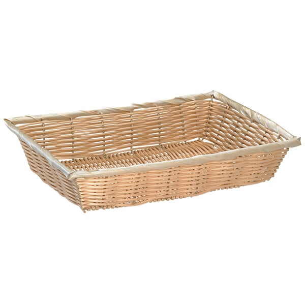 A Tablecraft rectangle natural-colored polypropylene bread basket on a white background.