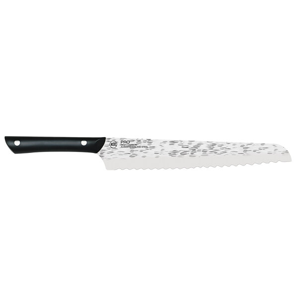 A Kai PRO bread knife with a black and white POM handle.