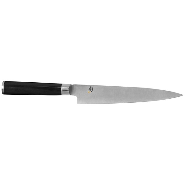 A Shun Classic flexible knife with a black handle and silver blade.