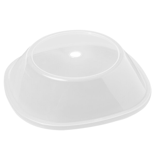 A clear plastic plate cover with a hole in the middle.