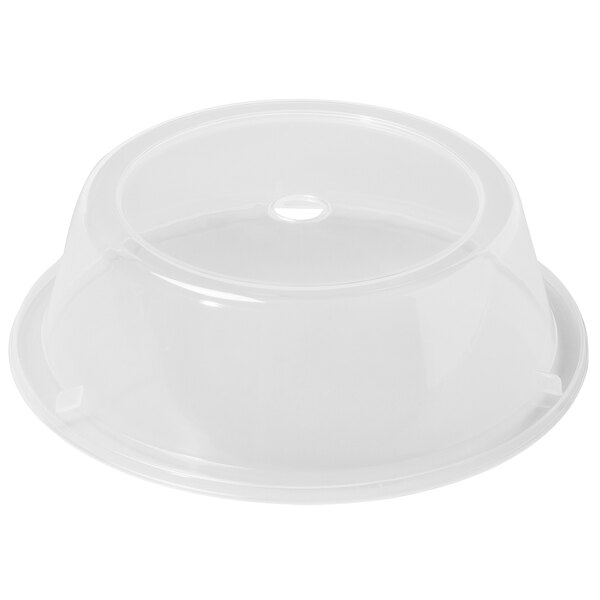 A clear plastic lid for plates with a hole.