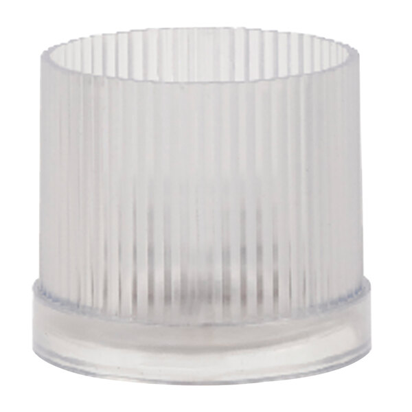 A clear plastic cylinder with a round base.