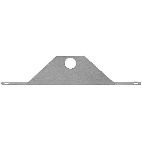 A metal triangle with a hole in the middle.