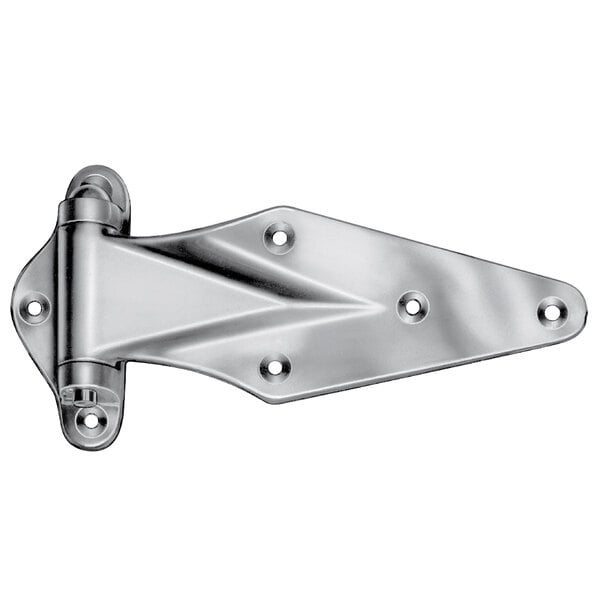 A close-up of a silver Kason 1070 narrow flange hinge with two holes.