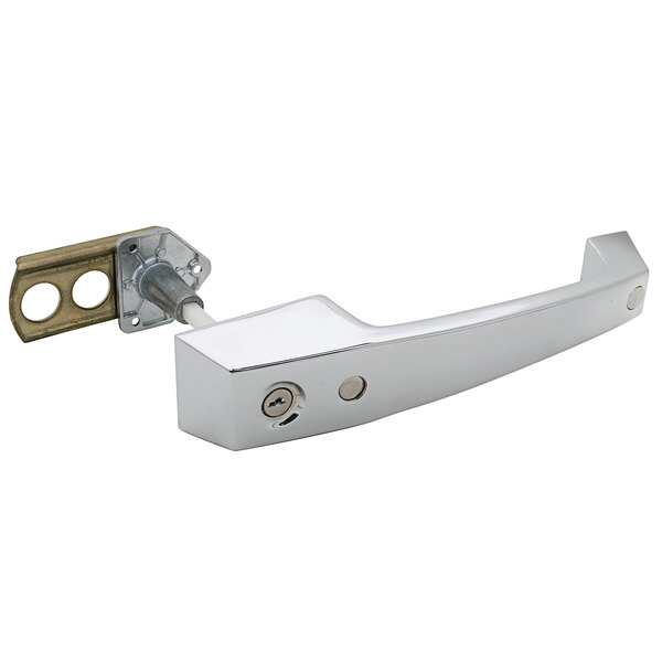 A Kason brushed chrome locking handle with a latch and screws.