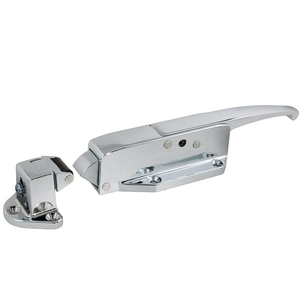 A chrome Kason SafeGuard rolling radial latch with cylinder locking.