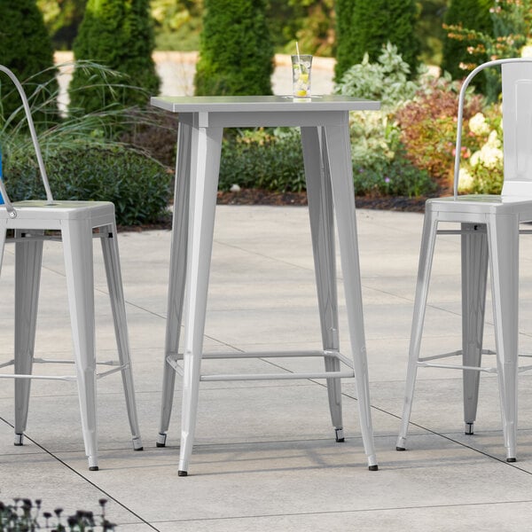 Lancaster Table & Seating Alloy Series 24" x 24" Silver Bar Height Outdoor Table