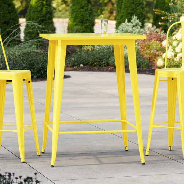 Lancaster Table & Seating Alloy Series 32" x 32" Citrine Yellow Bar Height Outdoor Table