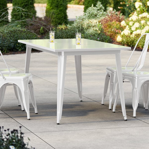 Lancaster Table & Seating Alloy Series 63" x 32" Pearl White Standard Height Outdoor Table