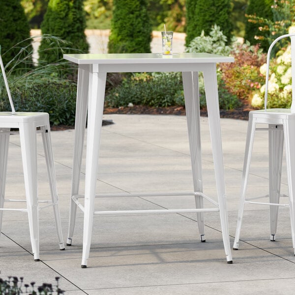 Lancaster Table & Seating Alloy Series 32" x 32" Pearl White Bar Height Outdoor Table