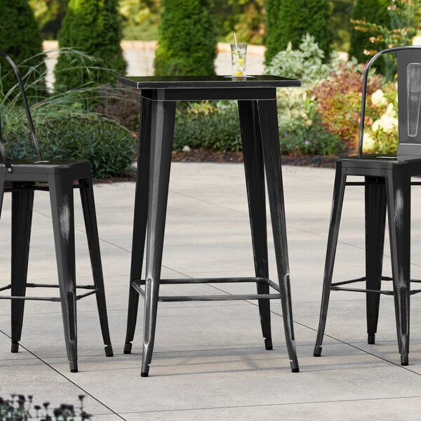 Lancaster Table & Seating Alloy Series 24" x 24" Distressed Onyx Black Bar Height Outdoor Table