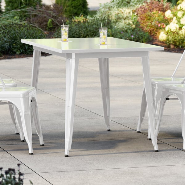 Lancaster Table & Seating Alloy Series 48" x 30" Pearl White Standard Height Outdoor Table
