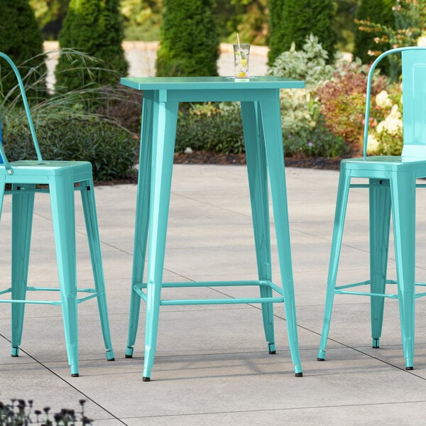 Lancaster Table & Seating Alloy Series 24" x 24" Seafoam Bar Height Outdoor Table