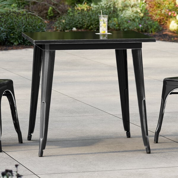 Lancaster Table & Seating Alloy Series 32" x 32" Distressed Black Standard Height Outdoor Table