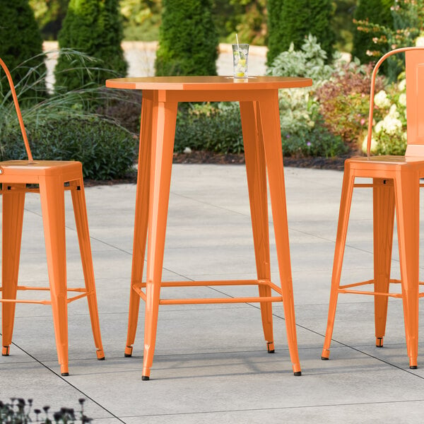 Lancaster Table & Seating Alloy Series 30" Round Amber Orange Bar Height Outdoor Table