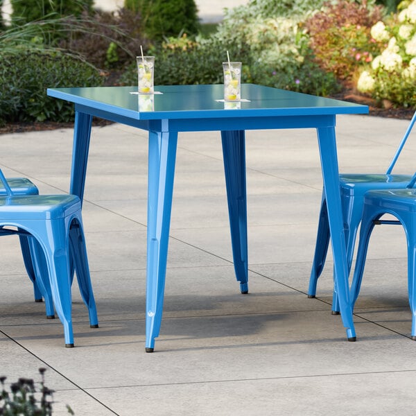 Lancaster Table & Seating Alloy Series 48" x 30" Blue Quartz Standard Height Outdoor Table
