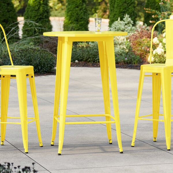 Lancaster Table & Seating Alloy Series 30" Round Citrine Yellow Bar Height Outdoor Table
