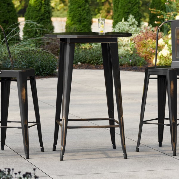 Lancaster Table & Seating Alloy Series 30" Round Distressed Copper Bar Height Outdoor Table