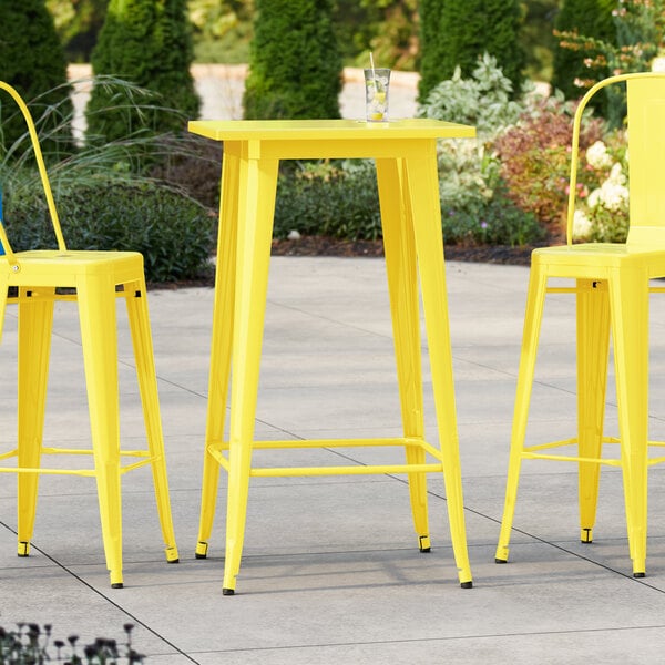 Lancaster Table & Seating Alloy Series 24" x 24" Citrine Yellow Bar Height Outdoor Table