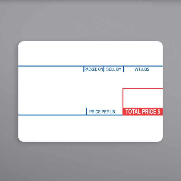 A white Cas pre-printed scale label with red and blue text for total.