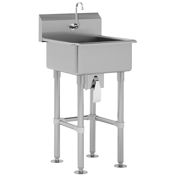 A stainless steel Advance Tabco utility sink with a knee valve faucet.