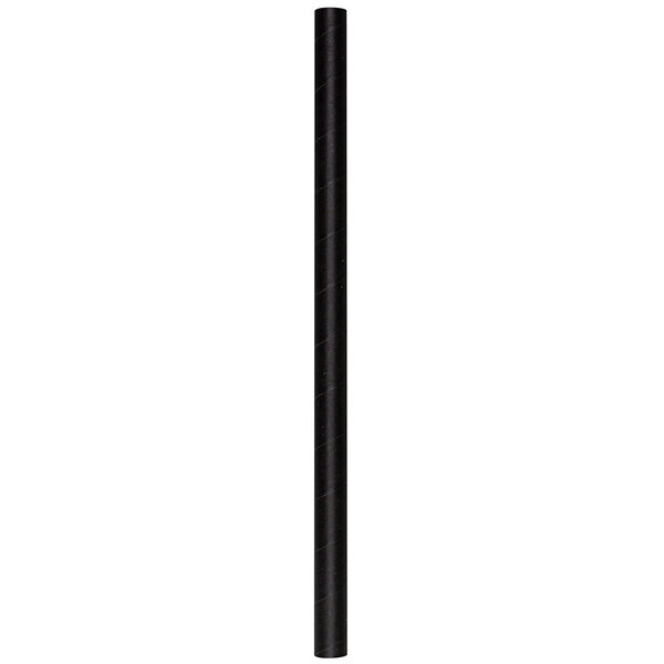 An unwrapped black paper straw with a long handle.