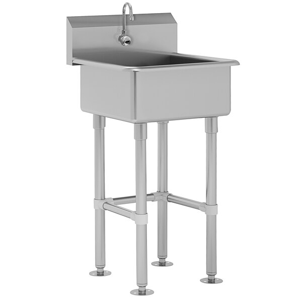 A stainless steel Advance Tabco service sink with a faucet.