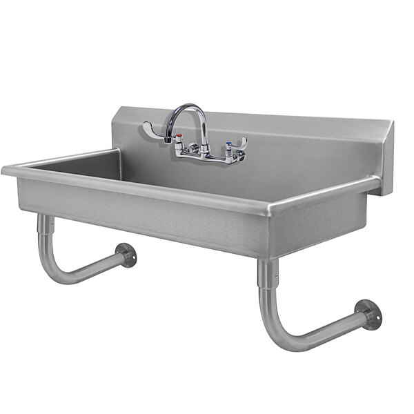 A stainless steel Advance Tabco wall mounted utility sink with a faucet.