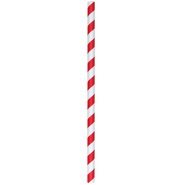 A red and white striped paper straw.