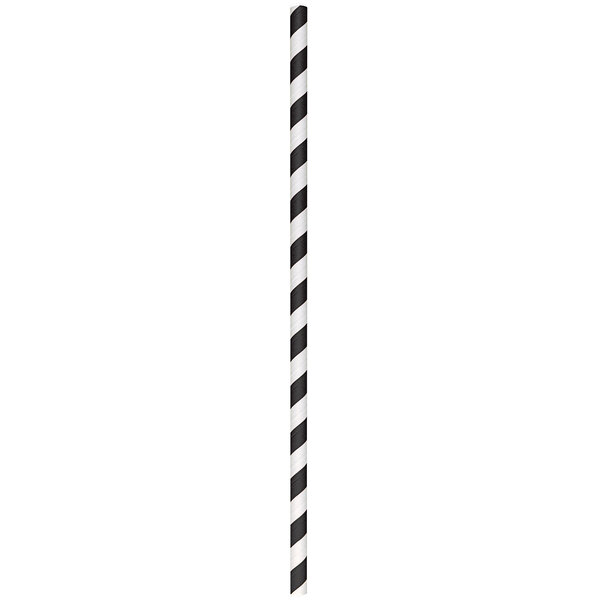 A black and white striped paper straw.