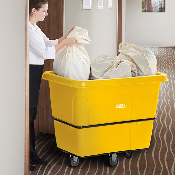Lavex 16 Cubic Foot Yellow Leakproof Cube Truck (1000 lb. Capacity)