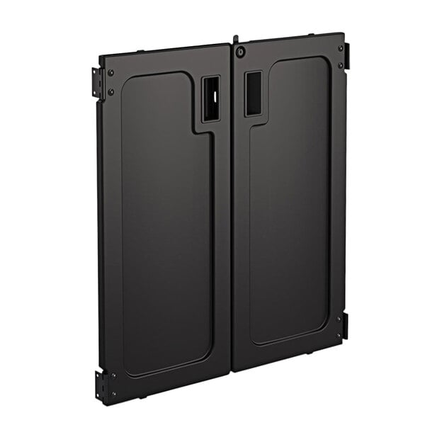 Two black rectangular Suncast doors with handles.