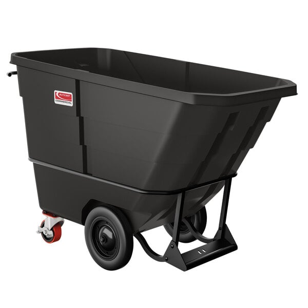 A black container with wheels.