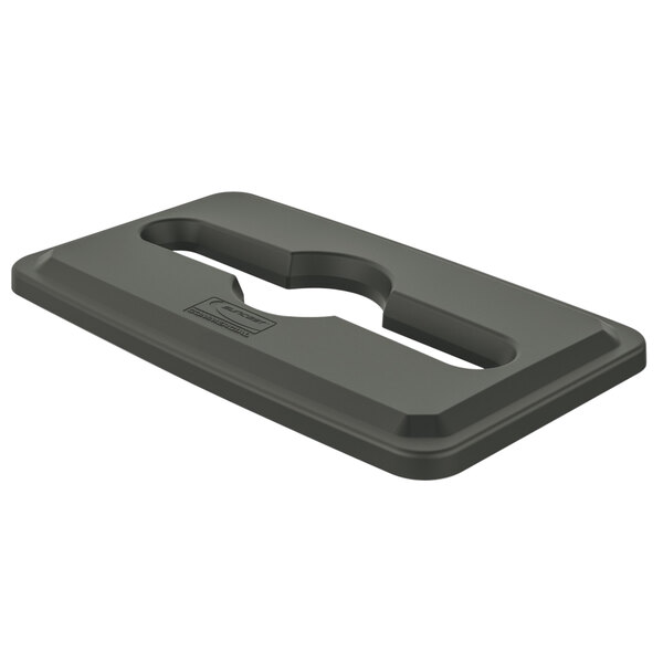 A gray Suncast Slim Rectangular Recycling Can Lid with a hole in the middle for mixed recycling.