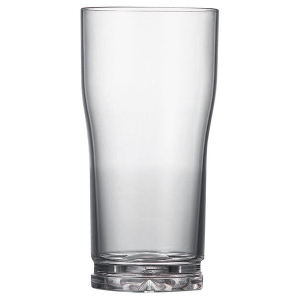 A clear ReverseTap plastic cup with a white bottom.